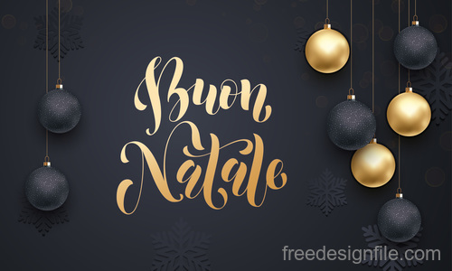 Golden with black christmas balls and xmas black background vector 02