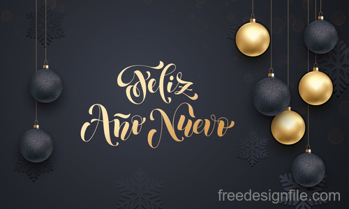 Golden with black christmas balls and xmas black background vector 03