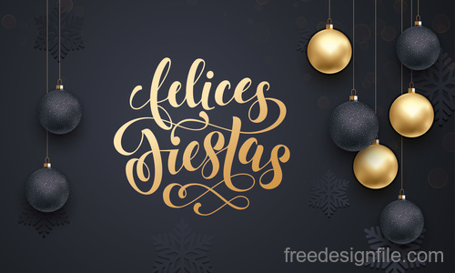 Golden with black christmas balls and xmas black background vector 06
