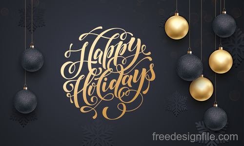 Golden with black christmas balls and xmas black background vector 07