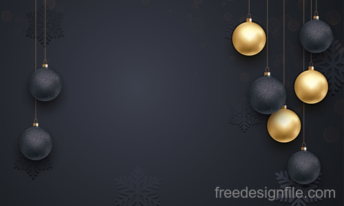 Golden with black christmas balls and xmas black background vector 11