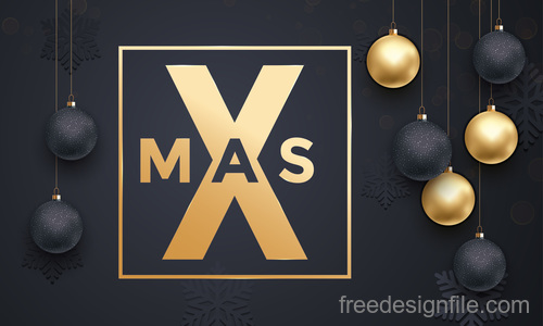 Golden with black christmas balls and xmas black background vector 13