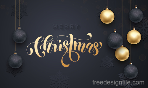Golden with black christmas balls and xmas black background vector 14