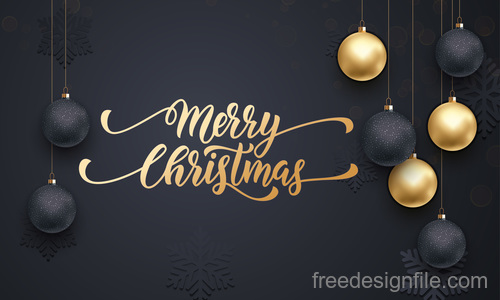 Golden with black christmas balls and xmas black background vector 15