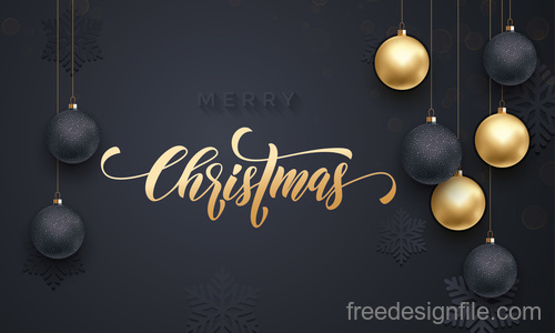 Golden with black christmas balls and xmas black background vector 17