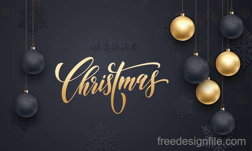 Golden with black christmas balls and xmas black background vector 20
