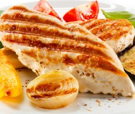 Grilled chicken fillet and vegetables Stock Photo 01