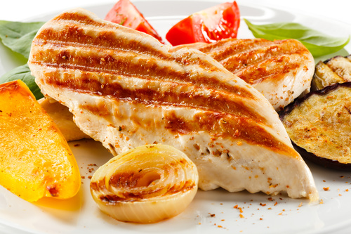 Grilled chicken fillet and vegetables Stock Photo 01