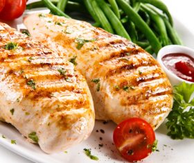 Grilled chicken fillet and vegetables Stock Photo 02