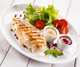 Grilled chicken fillet and vegetables Stock Photo 04