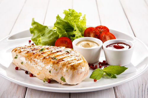 Grilled chicken fillet and vegetables Stock Photo 06