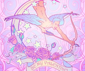 Hand drawn angel with rose valentine template vector
