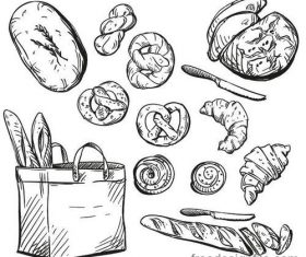 Hand drawn bread retro illustration vector 01