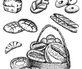 Hand drawn bread retro illustration vector 03