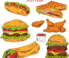Hand fastfood illustration vectors set
