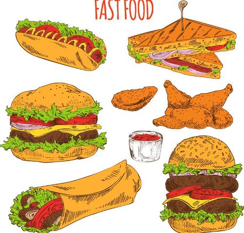 Hand fastfood illustration vectors set