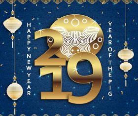 Happy 2019 chinese new year of the pig vector design 03