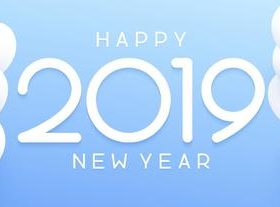 Happy 2019 new year background with white balloons vector