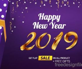 Happy 2019 new year sale design with gift boxs vecotr