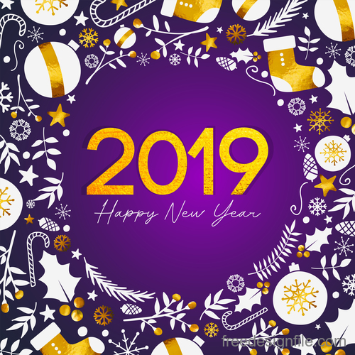 Happy 2019 new year with christmas baubles vector