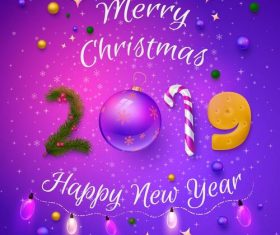 Happy 2019 new year with christmas purple background vector