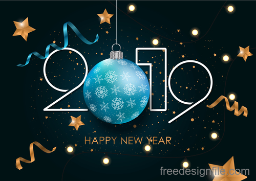 Happy 2019 new year with ribbon with stars vector