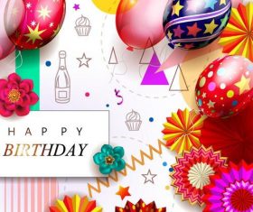 Happy birthday card with floral balloons vector