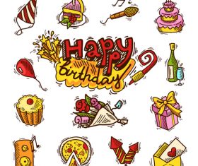 Happy birthday design elements illustration vector set 03