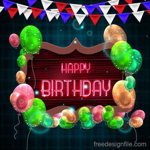 Happy brithday sign board with balloons vector