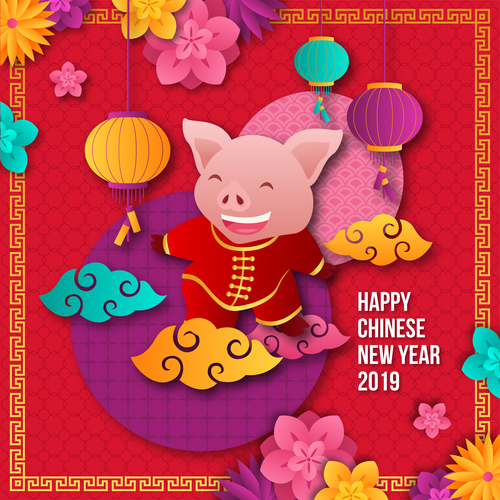 Happy chinese new year of the pig 2019 vector 06
