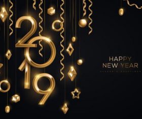 Happy new year 2019 golden decor design vector