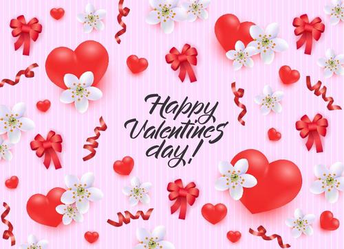 Happy valentines day card with red bows and heart vector