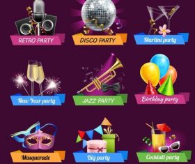 Holiday with birthday party labels design vector