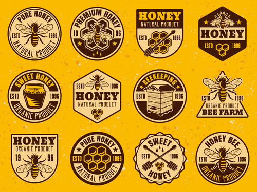 Honey emblems with badge design vector 02