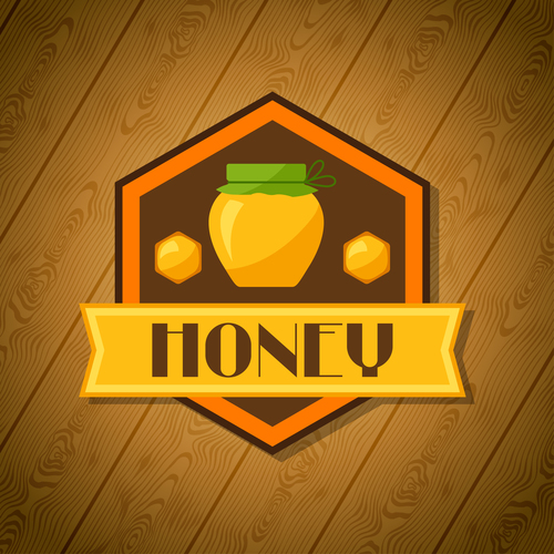 Honey sign with wooden wall vector