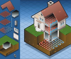 House geothermal 3D model vector 01