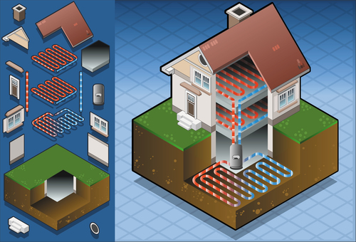 House geothermal 3D model vector 01