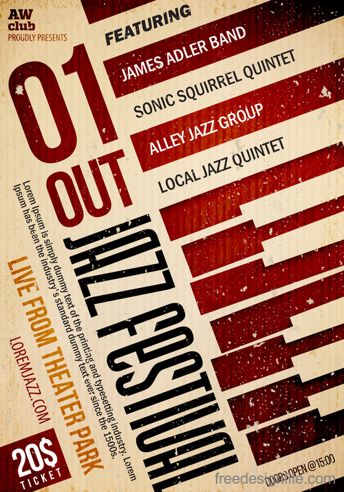 Jazz night poster template vectors 02