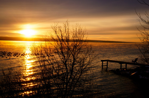 Lake at summer sunset Stock Photo