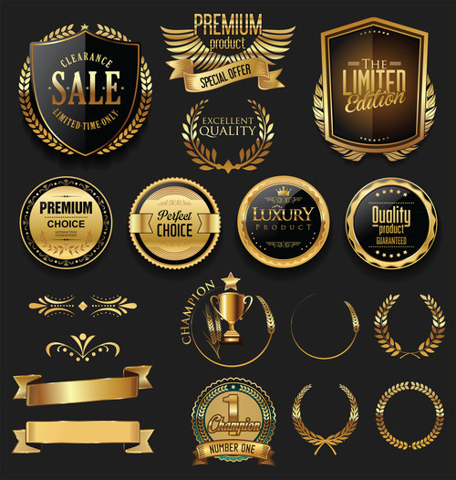 Luxury gold and silver labels retro vintage vector collection 03