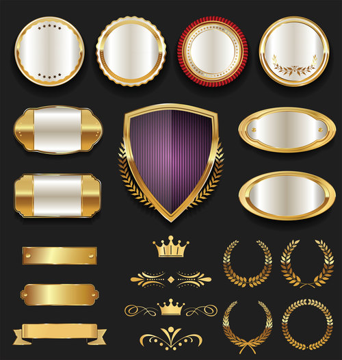 Luxury gold and silver labels retro vintage vector collection 04