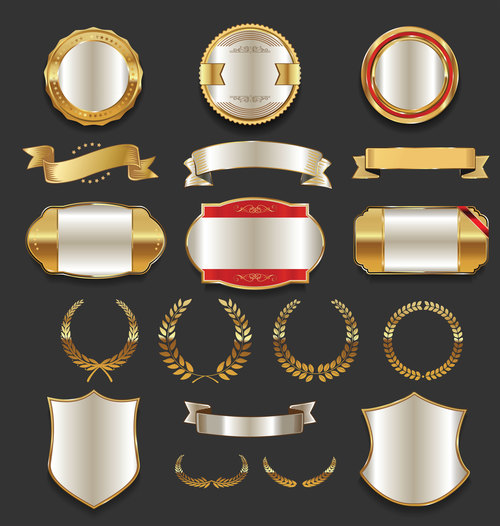 Luxury gold and silver labels retro vintage vector collection 05