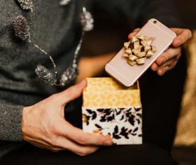Man receiving a Christmas present Stock Photo 01
