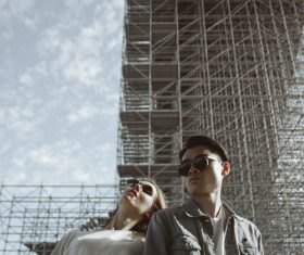 Modern men and women street shooting Stock Photo