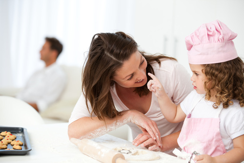 Mother and daughter making cookies together Stock Photo 07
