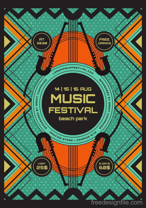 Music festival poster template vector free download
