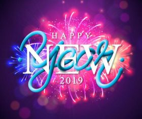 New year 2019 firwork purple background vector