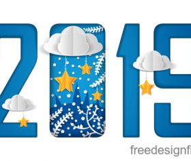 New year 2019 with paper cloud design vectors
