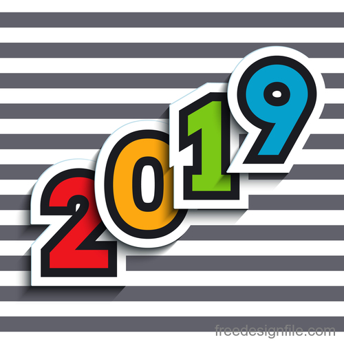 New year 2019 with striped background vector 01