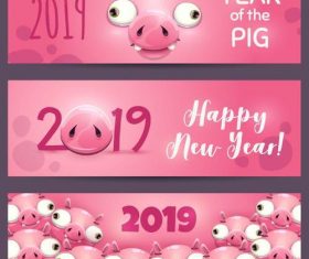 New year of the pig 2019 banners vector